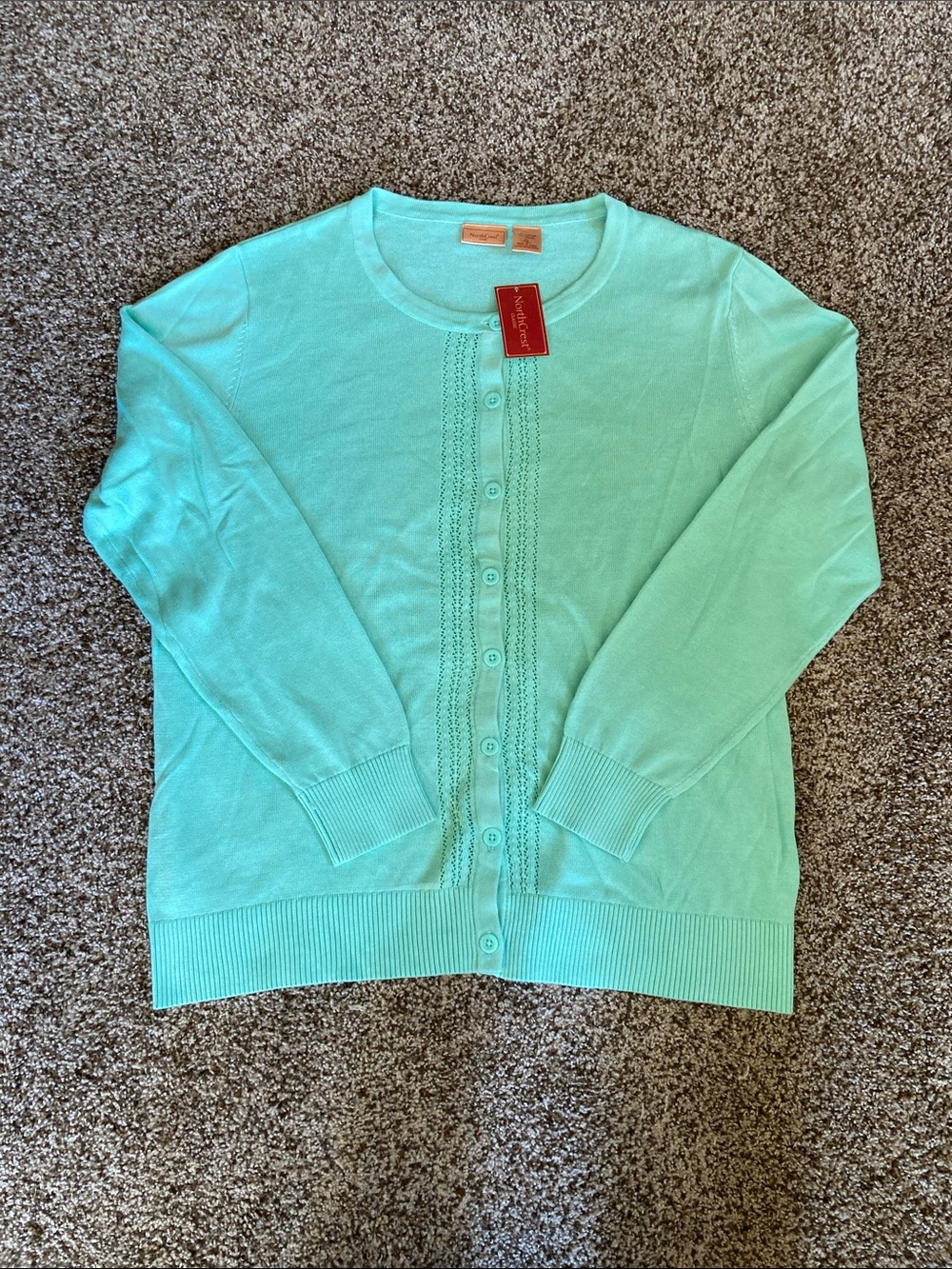 Northcrest Mint Crewneck Button-Front Cardigan